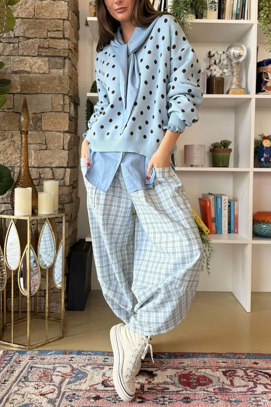 Edie Polka Dot Knit Baby Blue